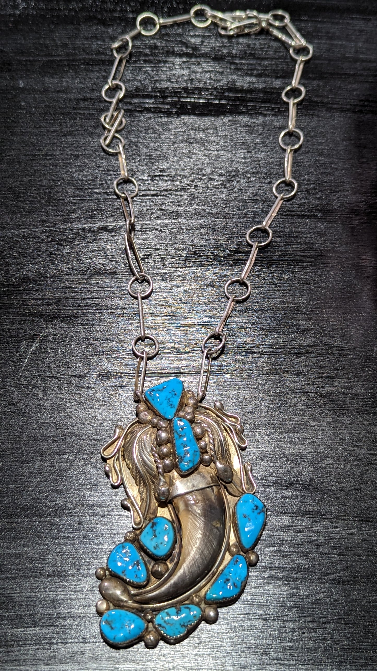 Sterling Navajo Bear Claw Necklace