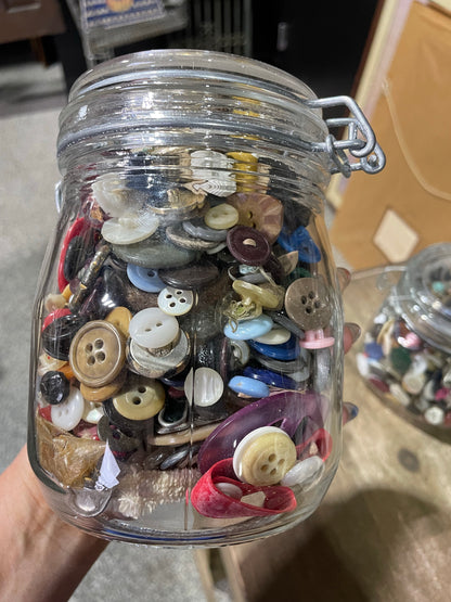 French Glass Jar of Vintage Buttons