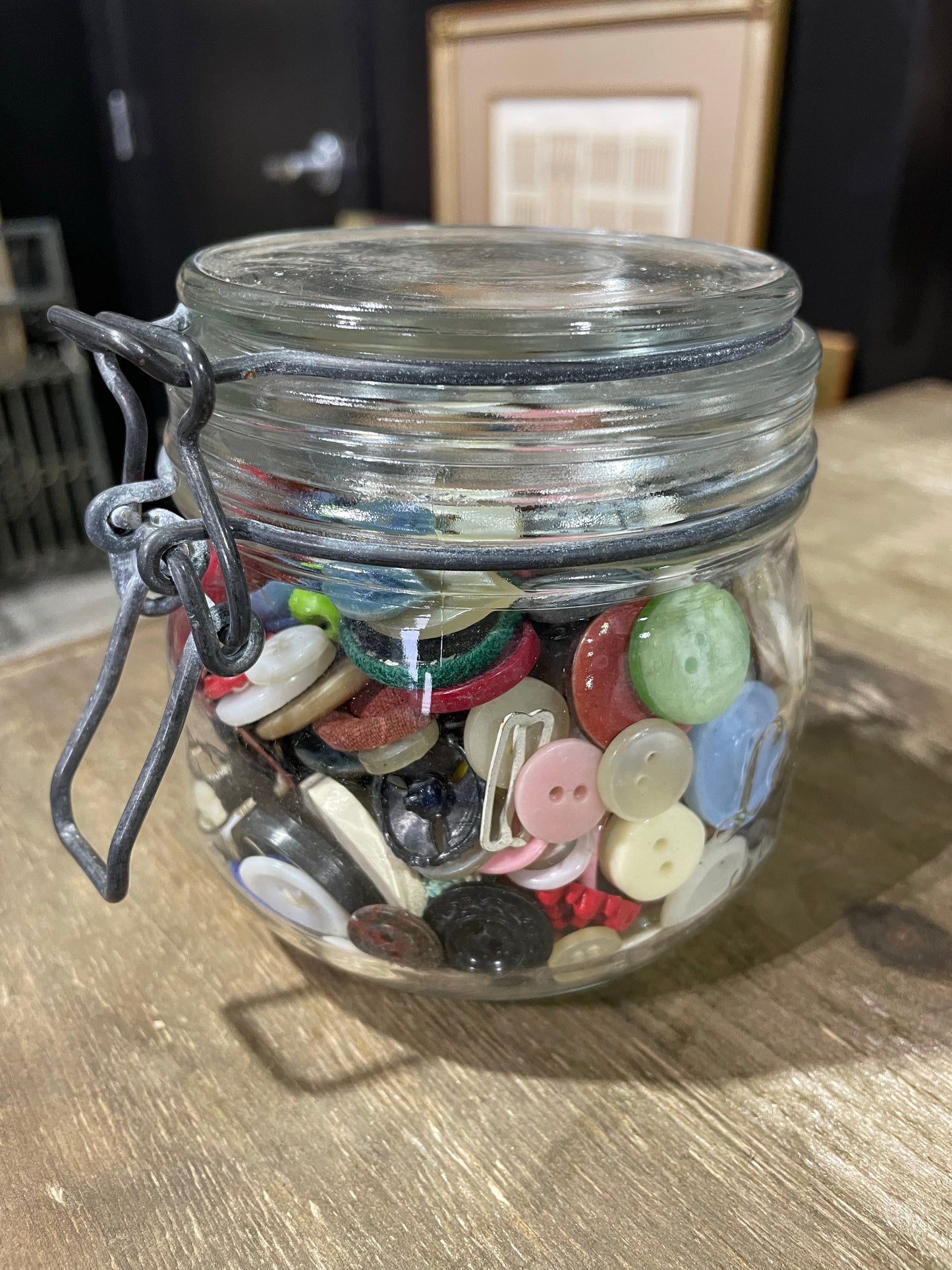 French Glass Jar of Vintage Buttons