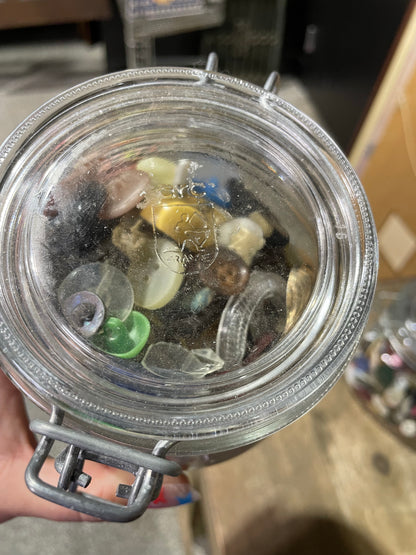 French Glass Jar of Vintage Buttons