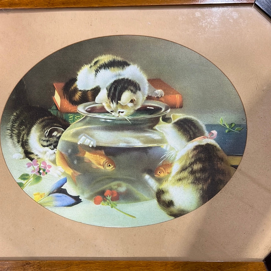 Pair of 1930s British Kitten Prints in Original Frames