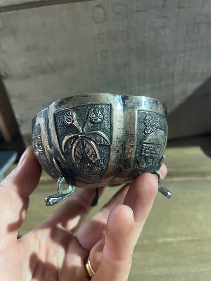 Vintage Indian Silver Dry Fruits Footed Bowl