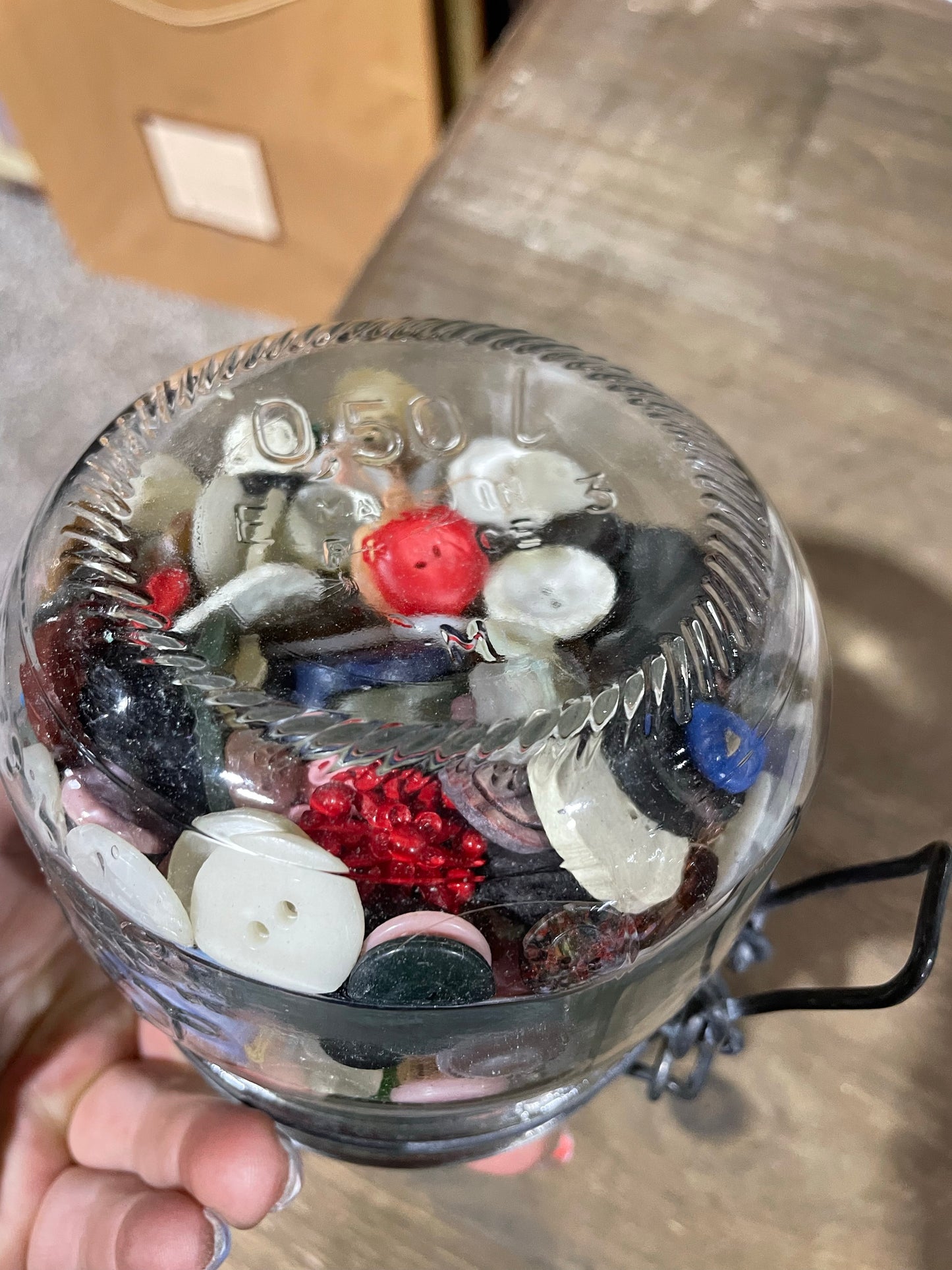 French Glass Jar of Vintage Buttons