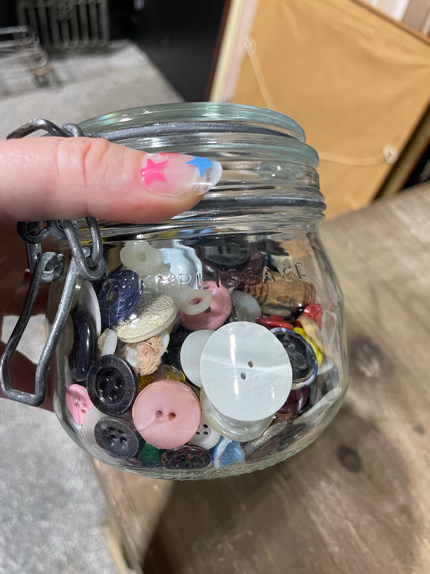 French Glass Jar of Vintage Buttons