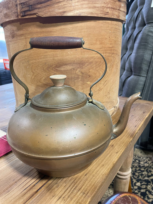 Vintage Copper Teapot, Wooden Handle