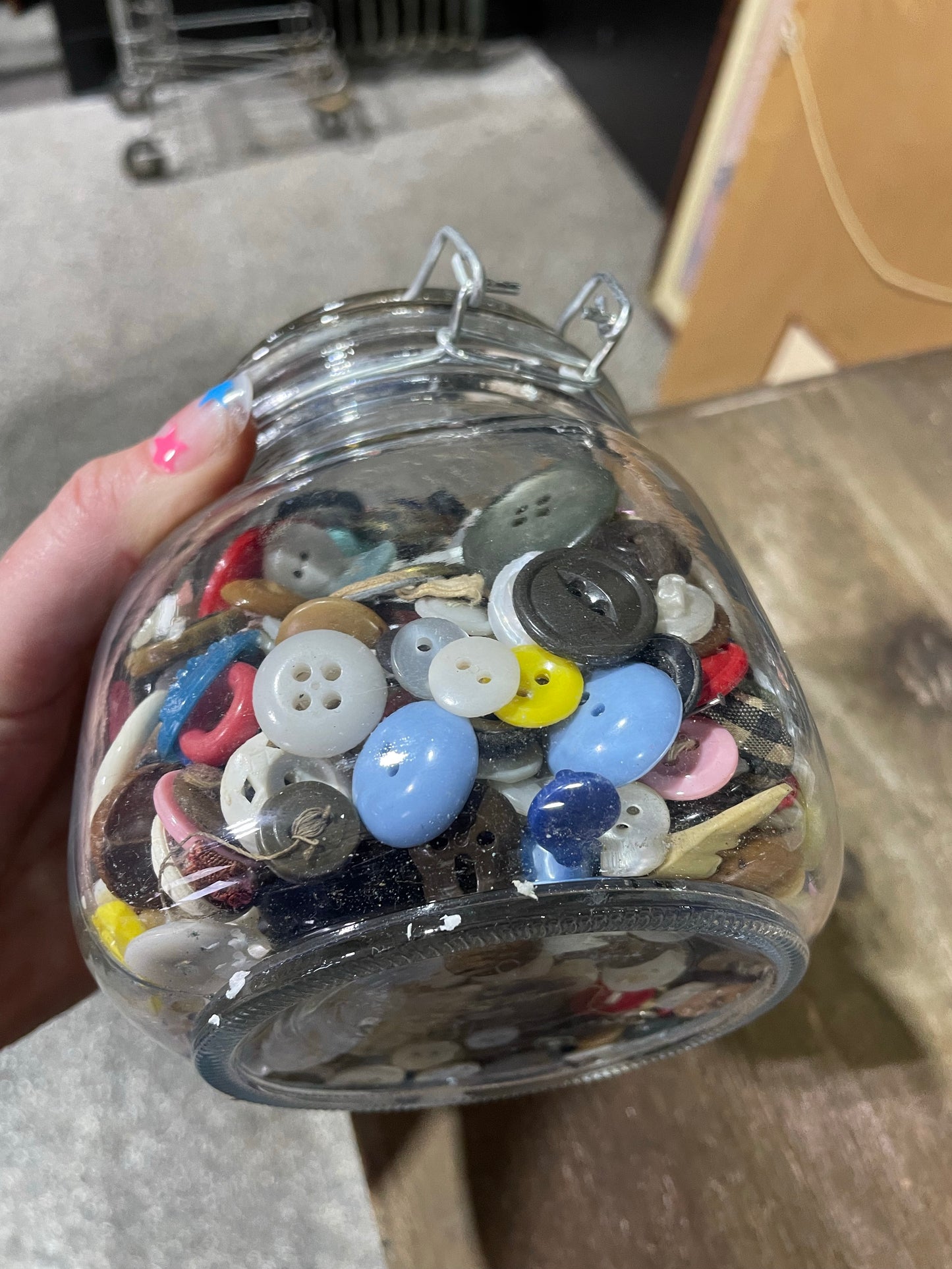 French Glass Jar of Vintage Buttons