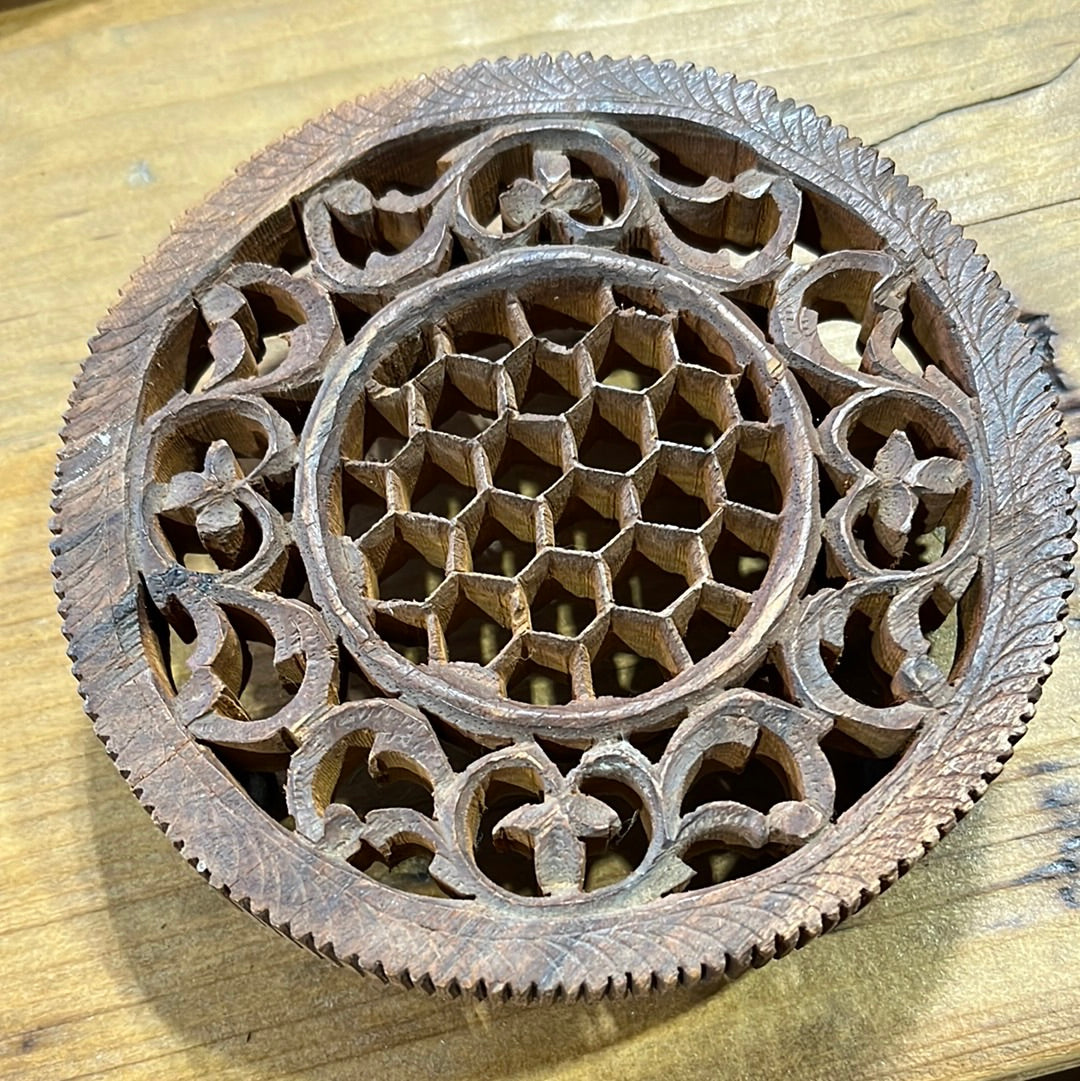 Vintage Carved Wooden Honeycomb  Trivet/Art