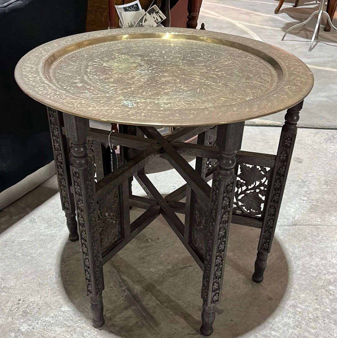 1920s Indian Carved Brass Tray Table