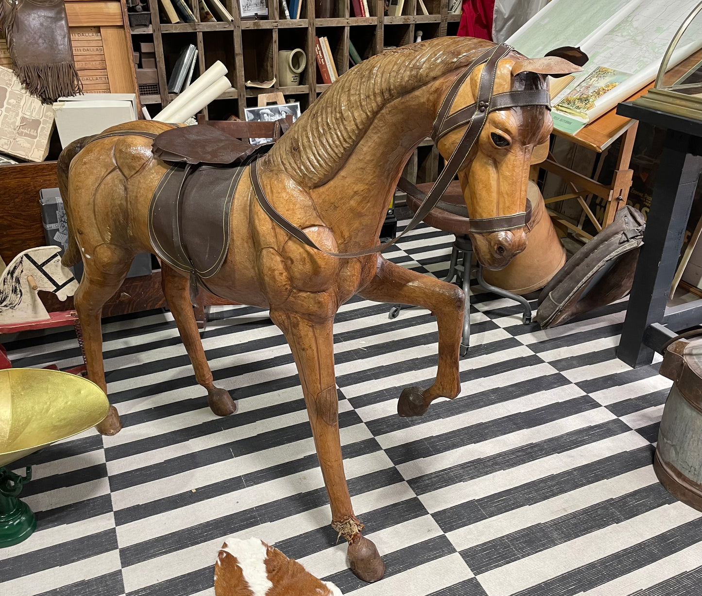 Historic 19th century Leather Covered Horse Statue