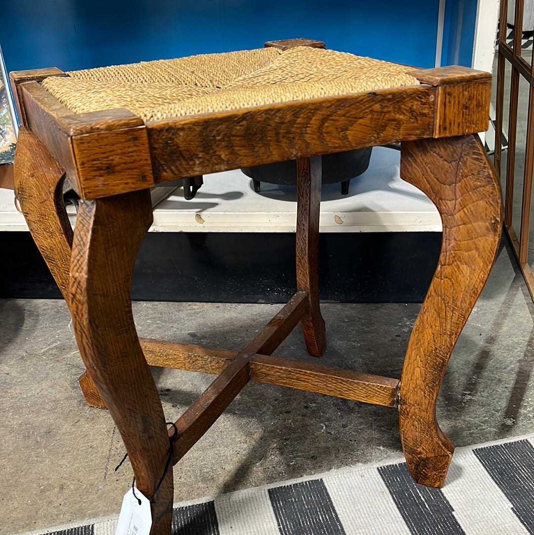 Vintage Wood & Rattan Stool