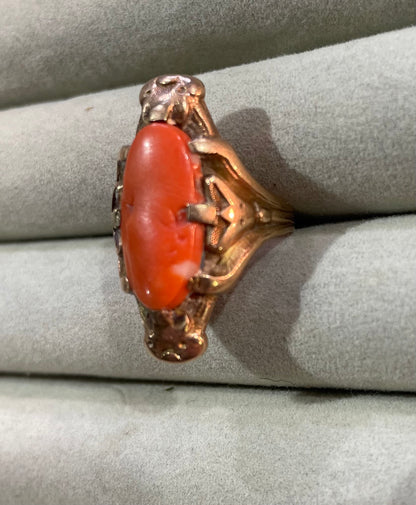 Antique French Gold & Red Coral Ring