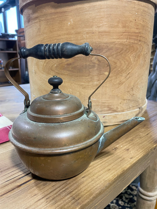 Vintage Copper Teapot, Wooden Black Handle