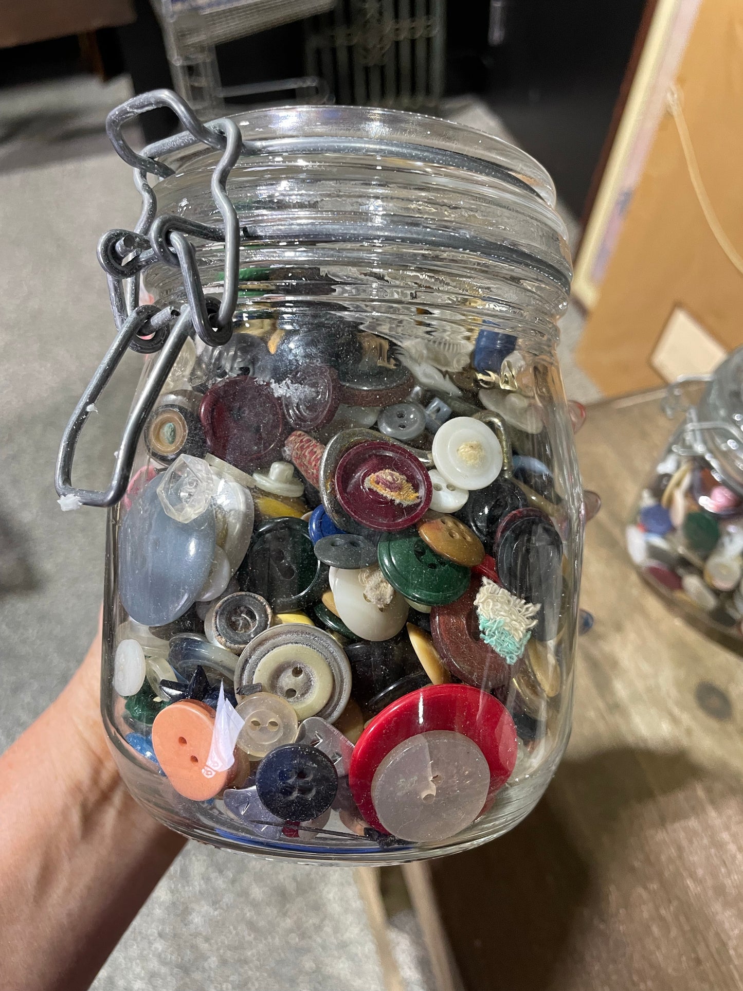 French Glass Jar of Vintage Buttons