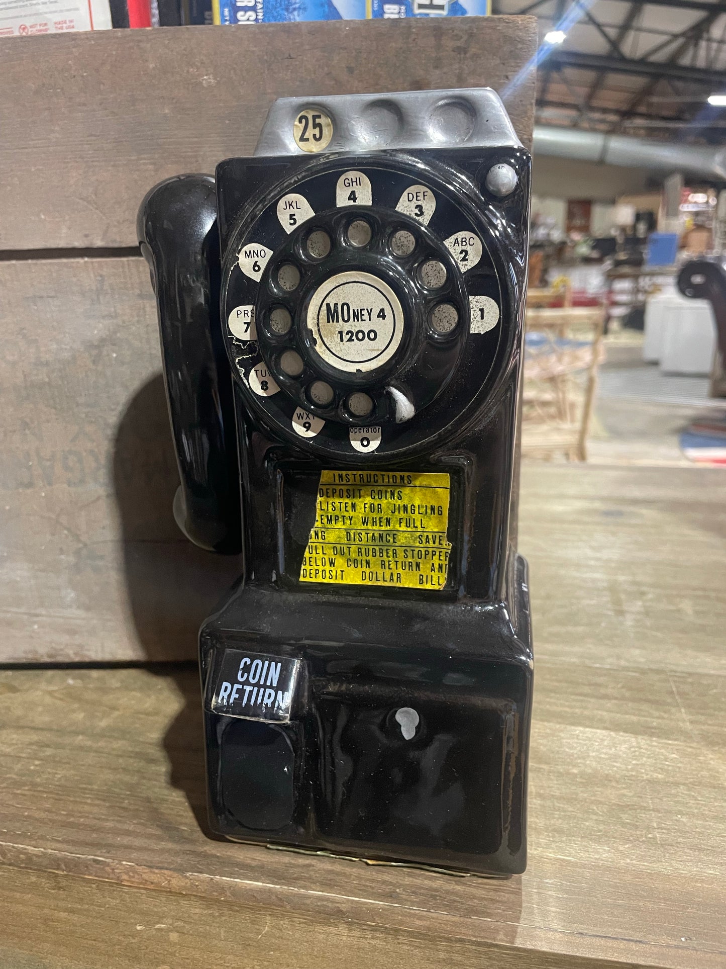 Vintage Black Ceramic Phone Bank