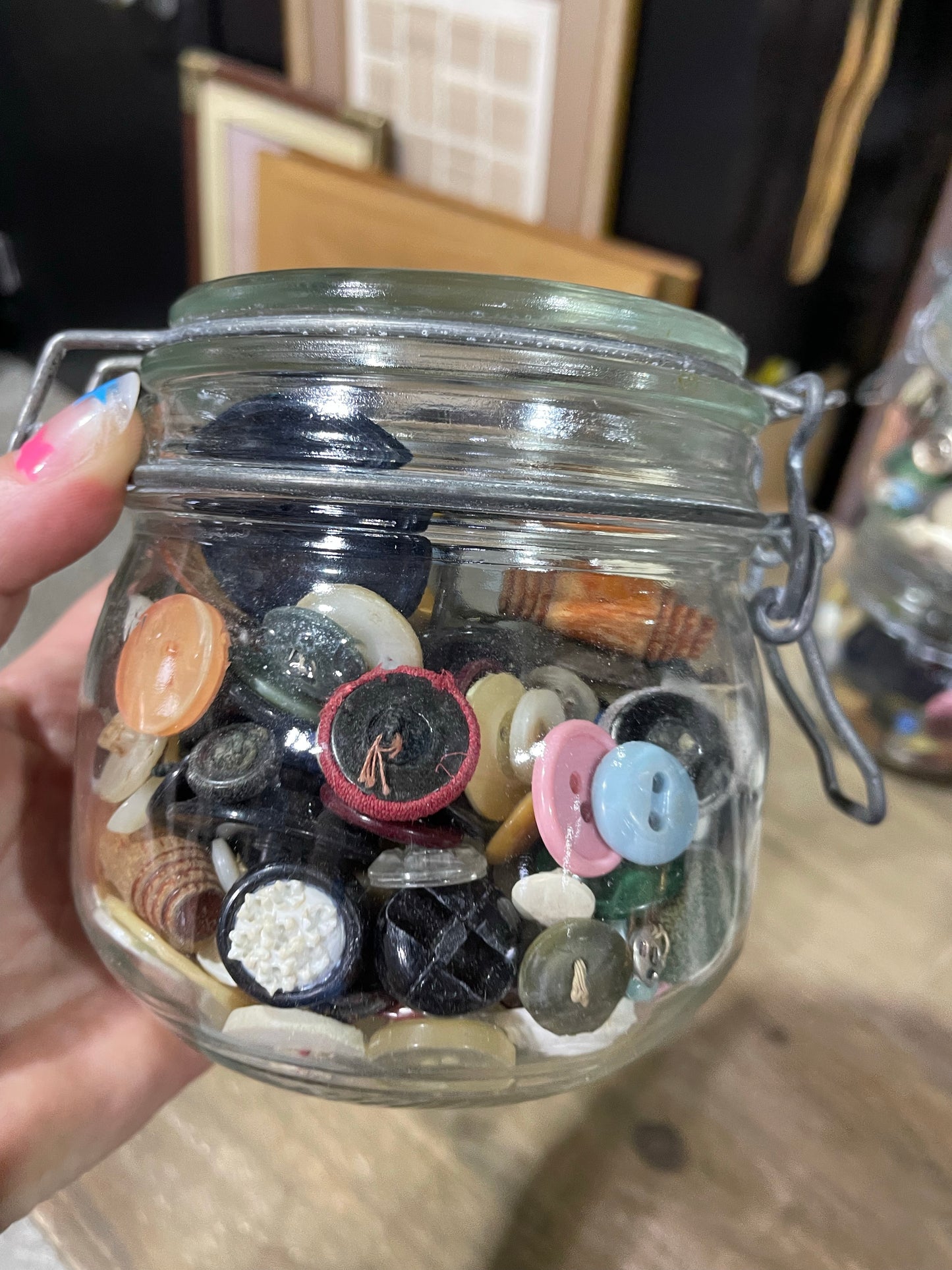 French Glass Jar of Vintage Buttons