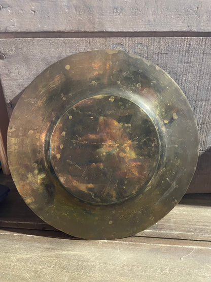 Vintage Brass & Enamel Peacock Plate