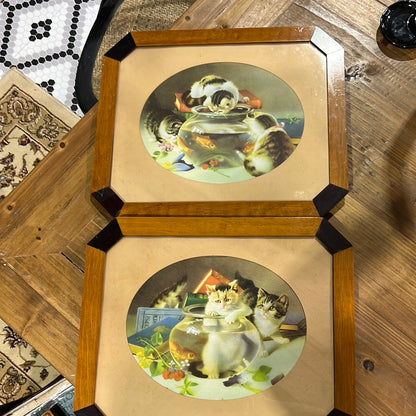 Pair of 1930s British Kitten Prints in Original Frames