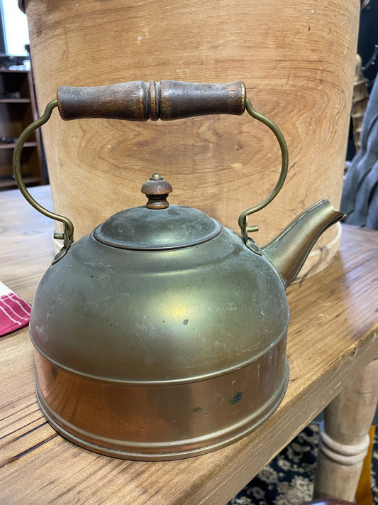 Vintage Copper Teapot, Wooden Handle