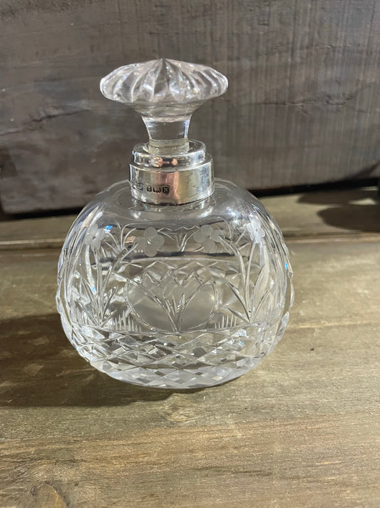 Antique Sterling Silver & Etched Glass Perfume Bottle