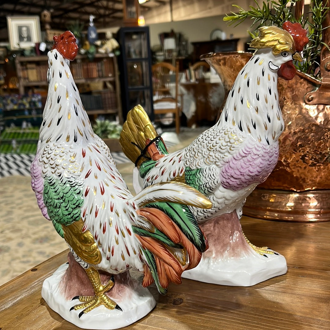 Pair of Dresden Gilt Roosters