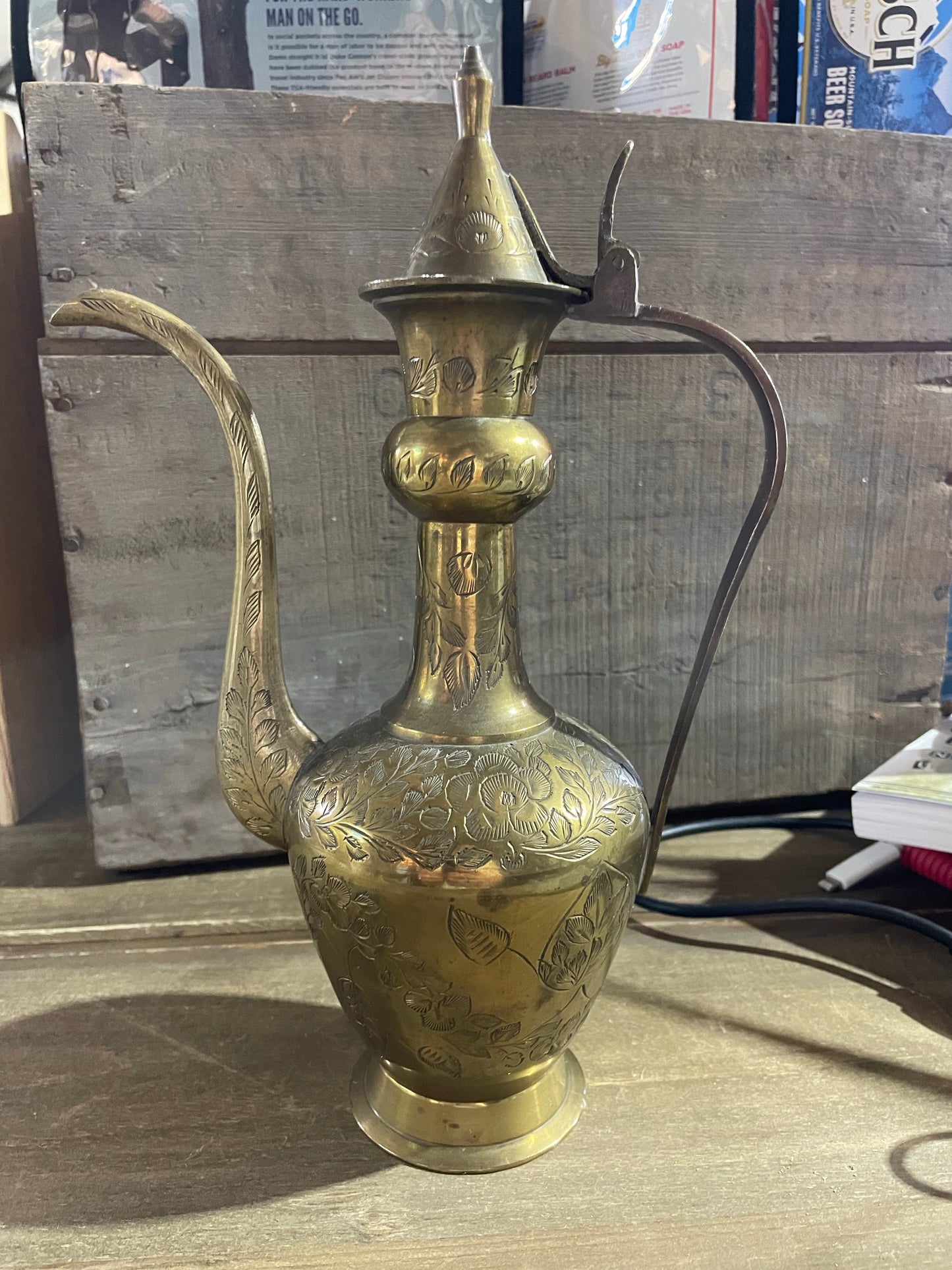 Vintage Brass Hand-Etched Teapot