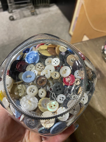 French Glass Jar of Vintage Buttons