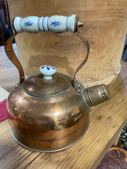 Vintage Copper Teapot, Ceramic