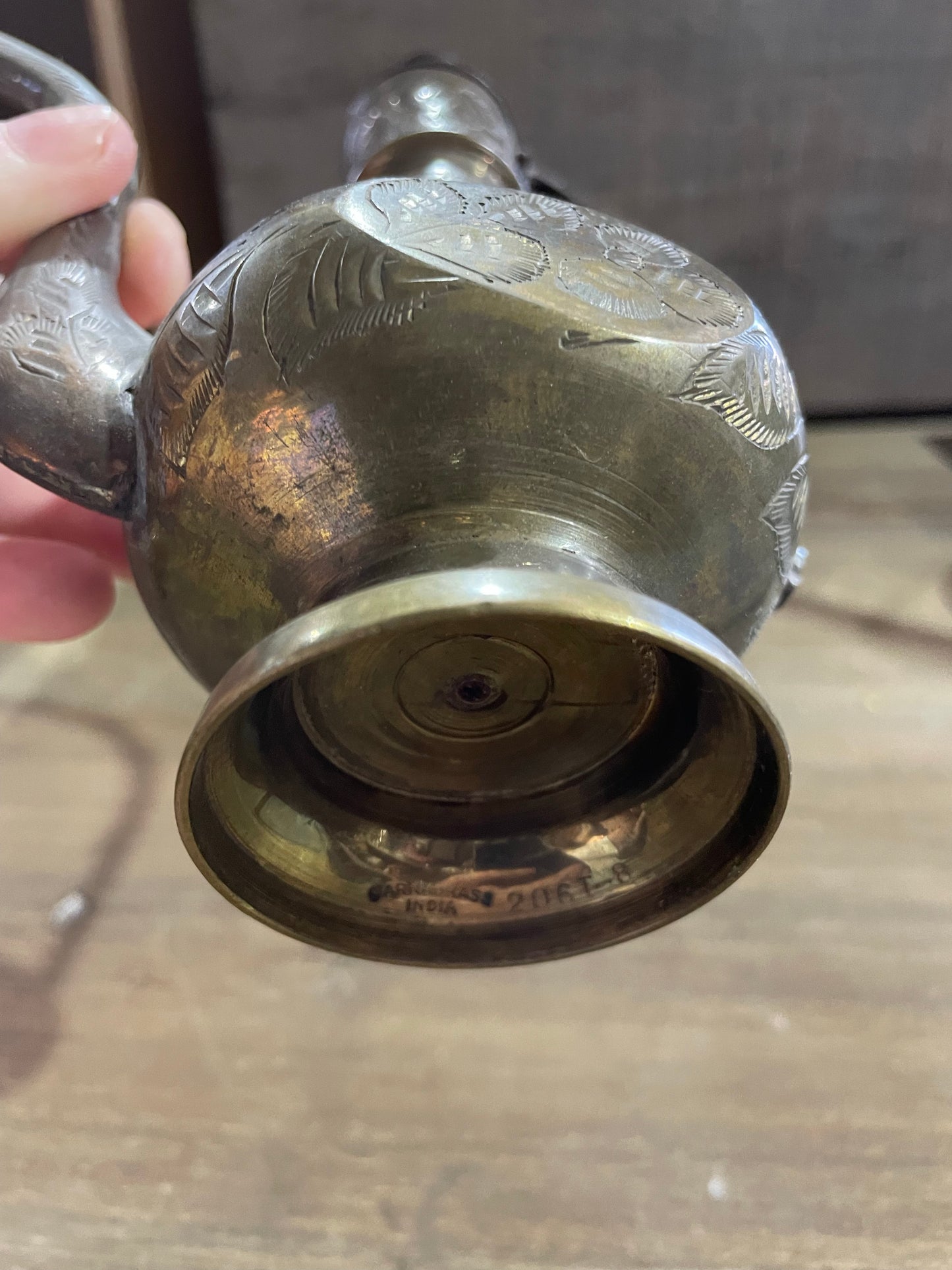 Antique Etched Brass Indian Teapot