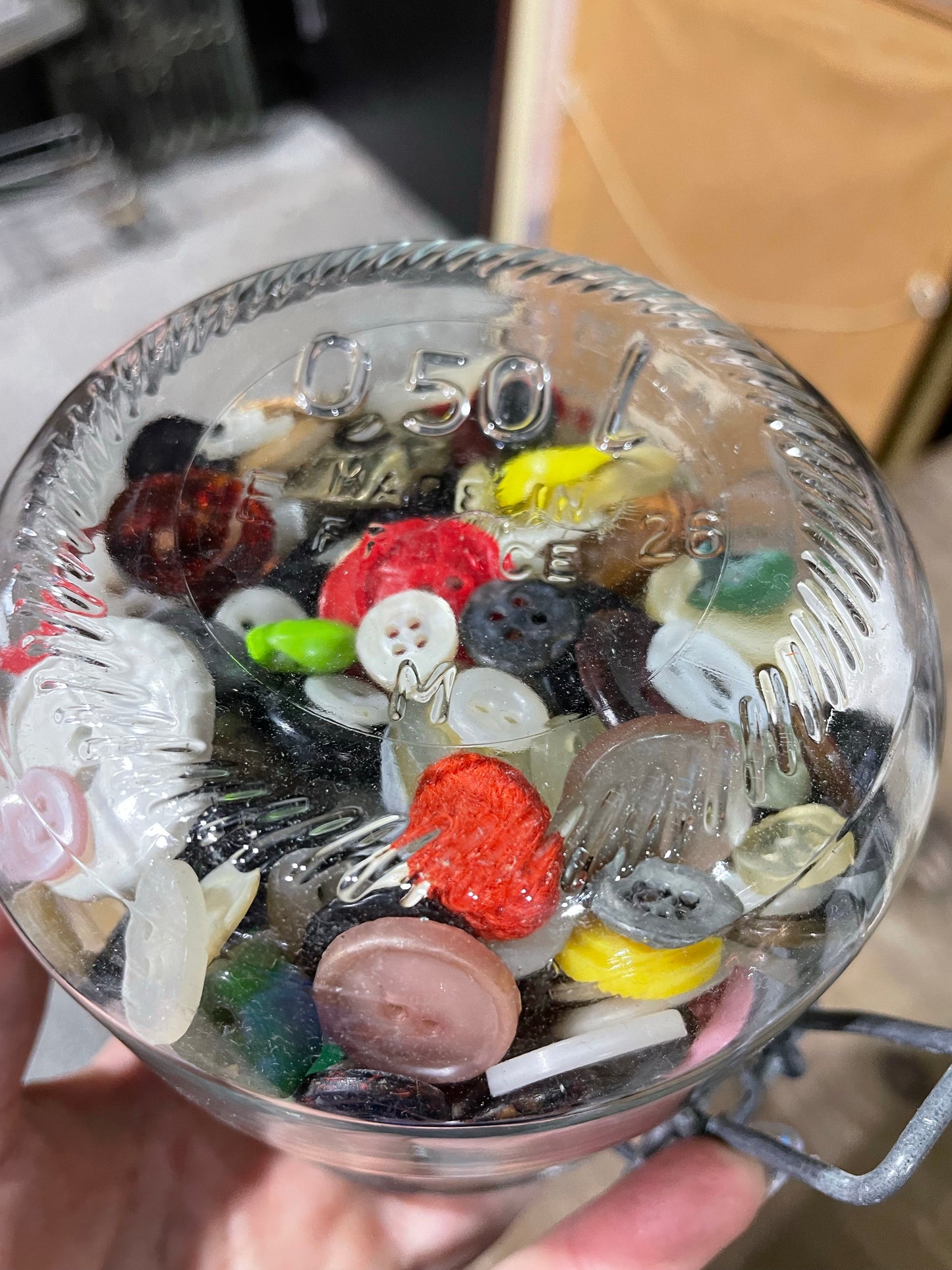 French Glass Jar of Vintage Buttons