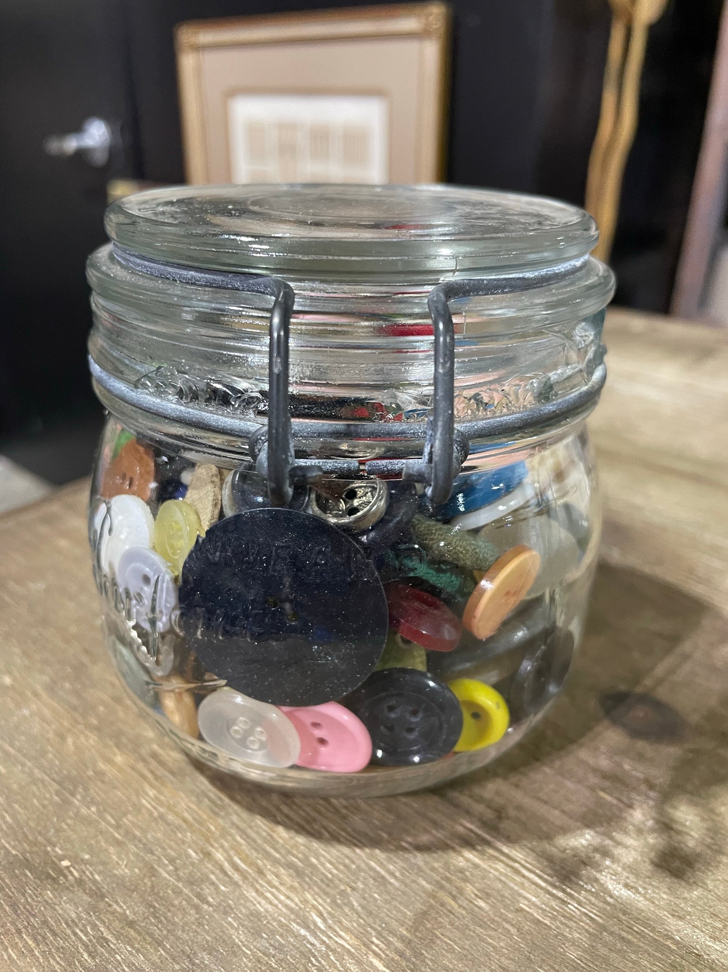 French Glass Jar of Vintage Buttons