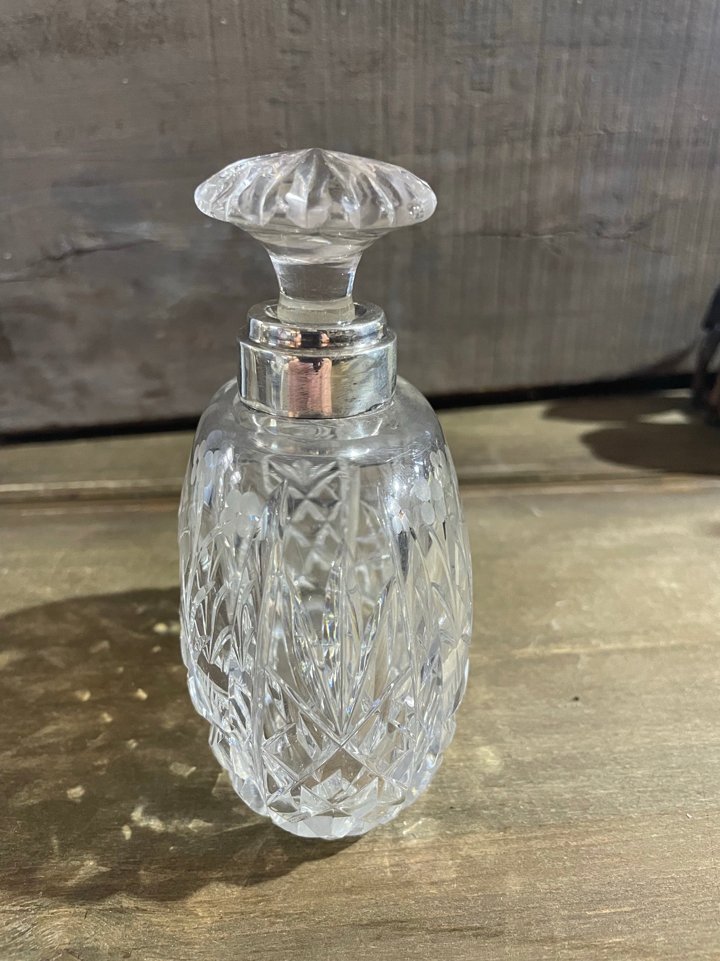 Antique Sterling Silver & Etched Glass Perfume Bottle