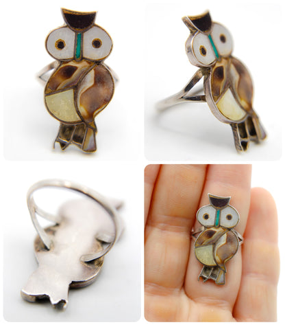 Native Sterling  Silver Inlay Owl Ring