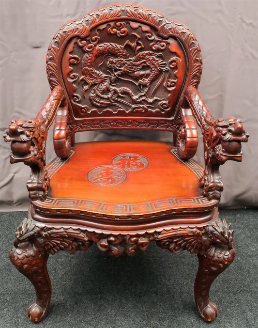 Antique Carved Rosewood Dragon Chair