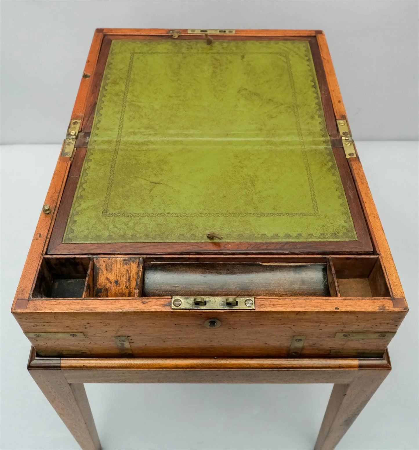 19th C. Walnut Campaign Desk with Stand