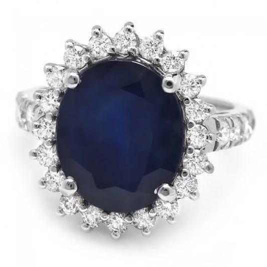 7.3ct Sapphire & Diamond Ring, 14K Size 7