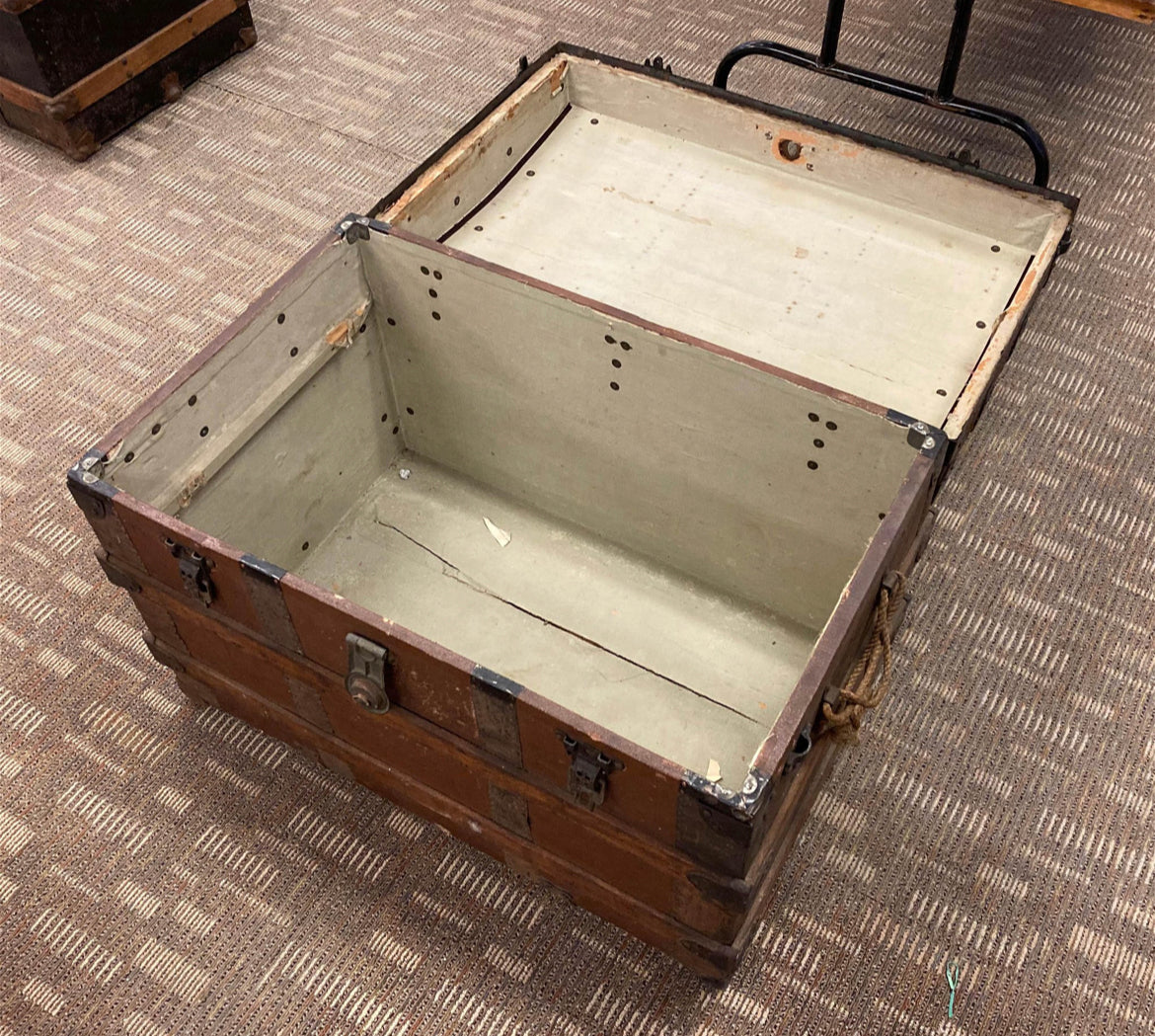 Antique Oak-Banded Traveling Trunk