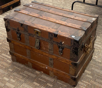 Antique Oak-Banded Traveling Trunk