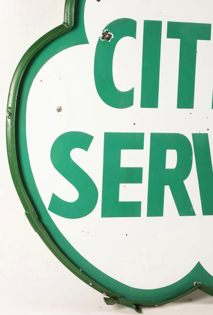 Rare 1940s Cities Service Shamrock Gasoline Dealer 6' Sign