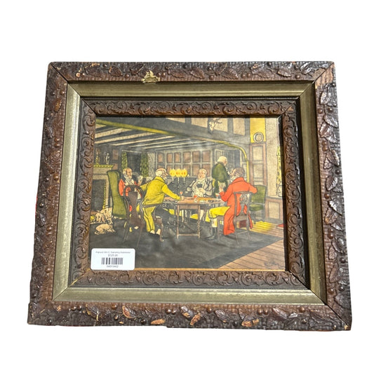 Framed 19th C. Gambling Watercolor