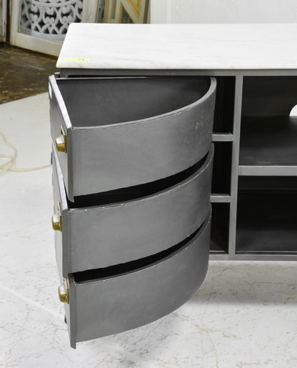 Industrial White Marble Top 6 Drawer Sideboard