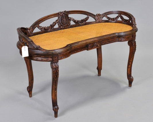 Carved Bench with woven seat